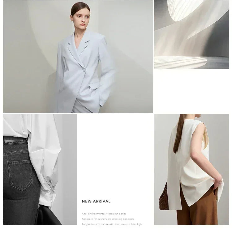 Amii Women's Top Minimalist 2025 Summer New Notched Lapel Contrast Material Patchwork One Button Short Sleeve Blazer 12542081 Femstylo