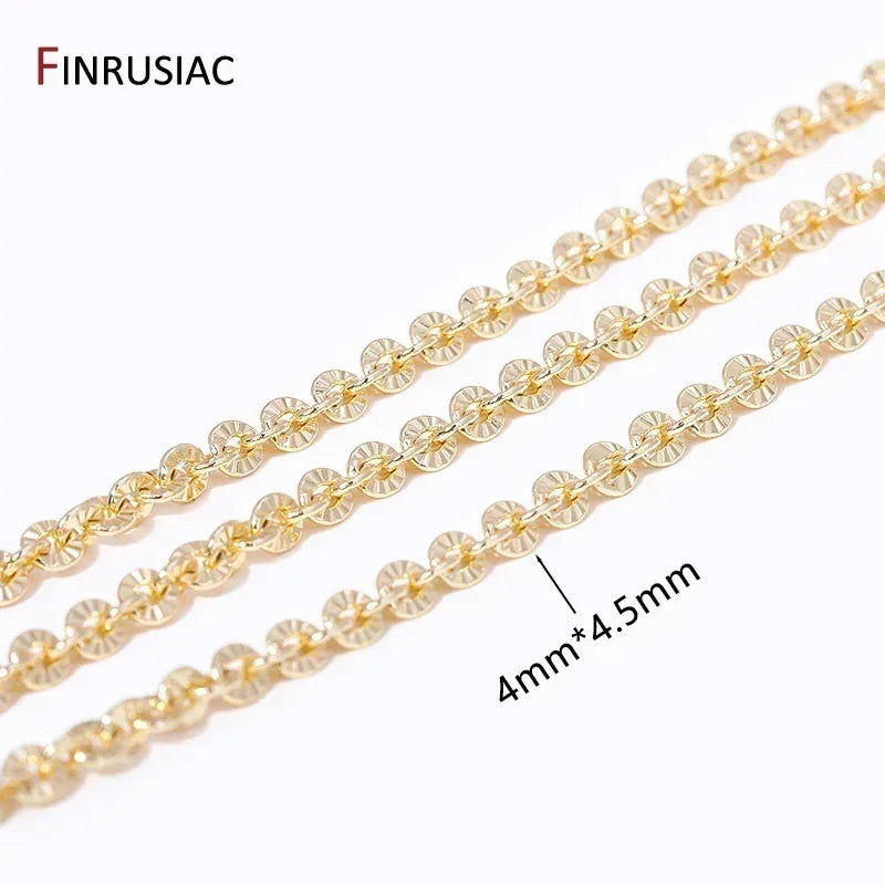 4mm*4.5mm 14K Real Gold Plated Round Textured Chains For Necklace Making, DIY Jewelry Accessories Handmade Crafts Chains Femstylo