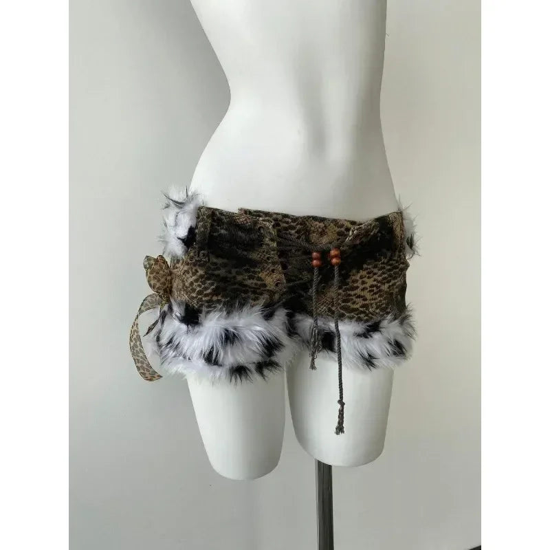 American millennial hottie y2k subculture leopard print casual shorts for women summer trendy burr high quality splicing shorts Femstylo