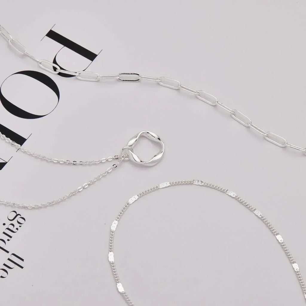 Layered Gold Necklaces for Women Stackable14K Gold Silver Plated Circle Paperclip Chain Pendant Choker Necklace Set For Woman Femstylo