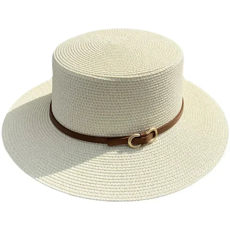 Simple Straw Summer Women Beach Hat Female Casual Panama Hat Women Flat Brim Bowknot Straw Cap Girls Sun Hat Femstylo