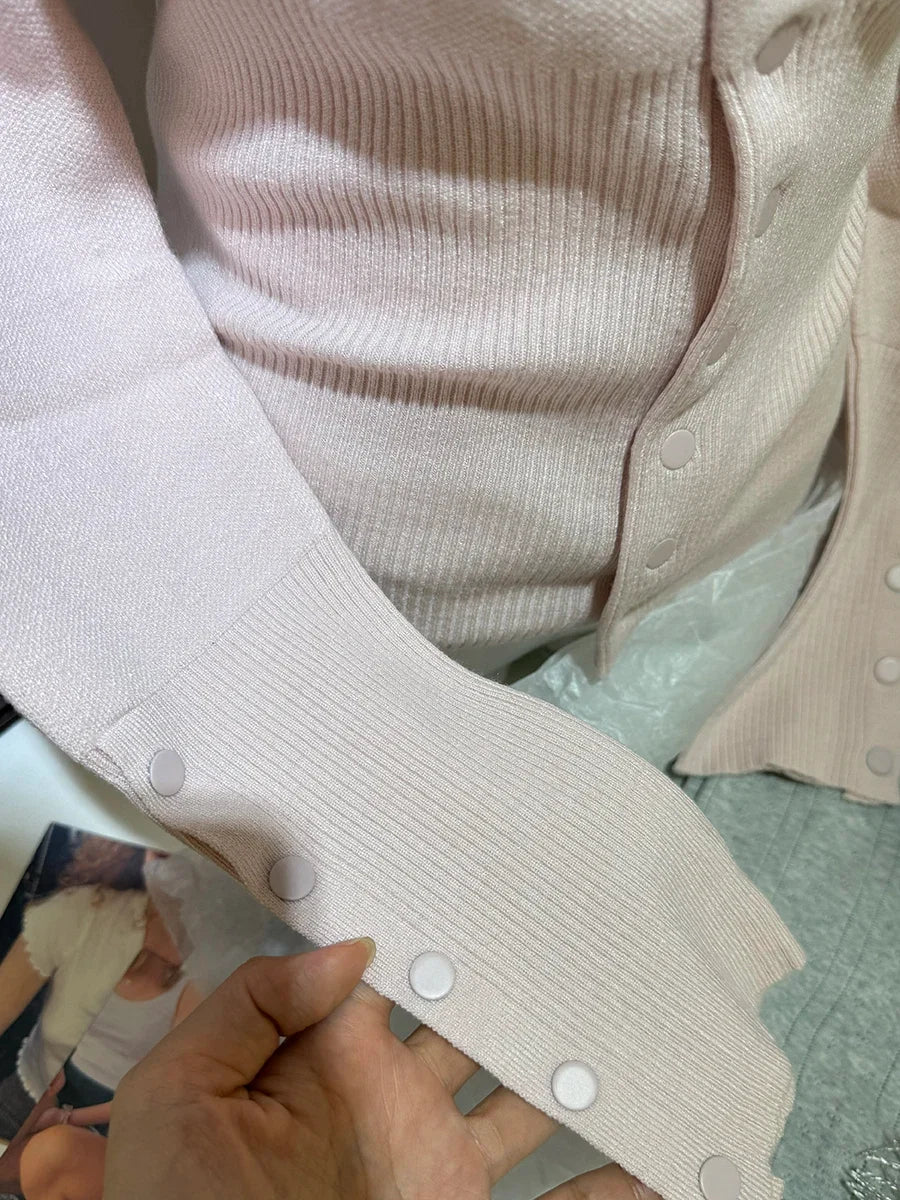 Pink Twist Cotton Long Sleeve Knitted Cardigan Women Simple Button Casual Preppy Style Jumper Sweet Cute Simple Sweater Top New Urban Fashion Icon