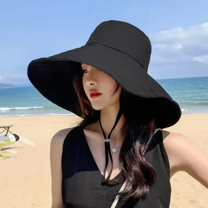 Japanese Sunshade Female Spring and Summer Sunscreen Free To Fold Big Brim Sun Hat Fisherman Hat Cover Face Oversized Hair Femstylo