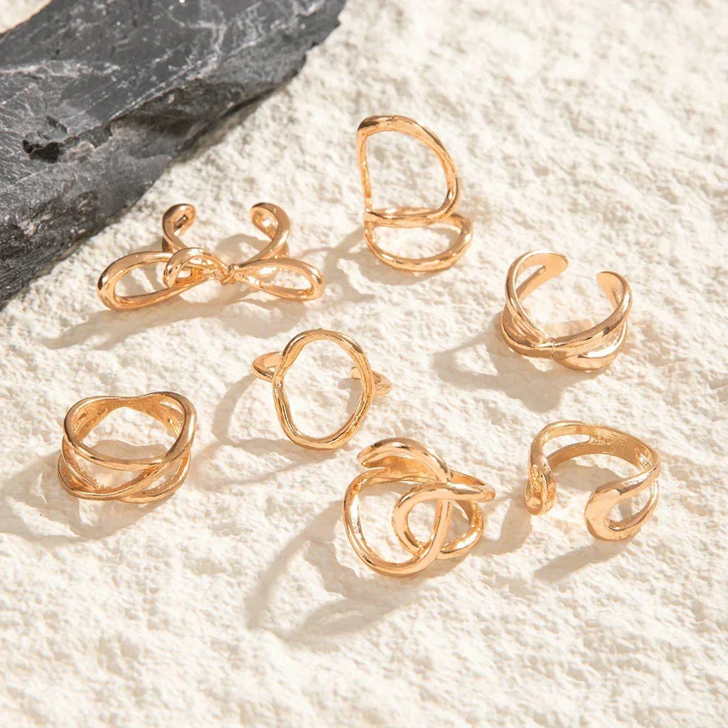 Docona Fashion Elegant Stacking Gold Colour Rings Geometric Design Ring Set Accessories Daily Festival Party Gifts 27910 Femstylo