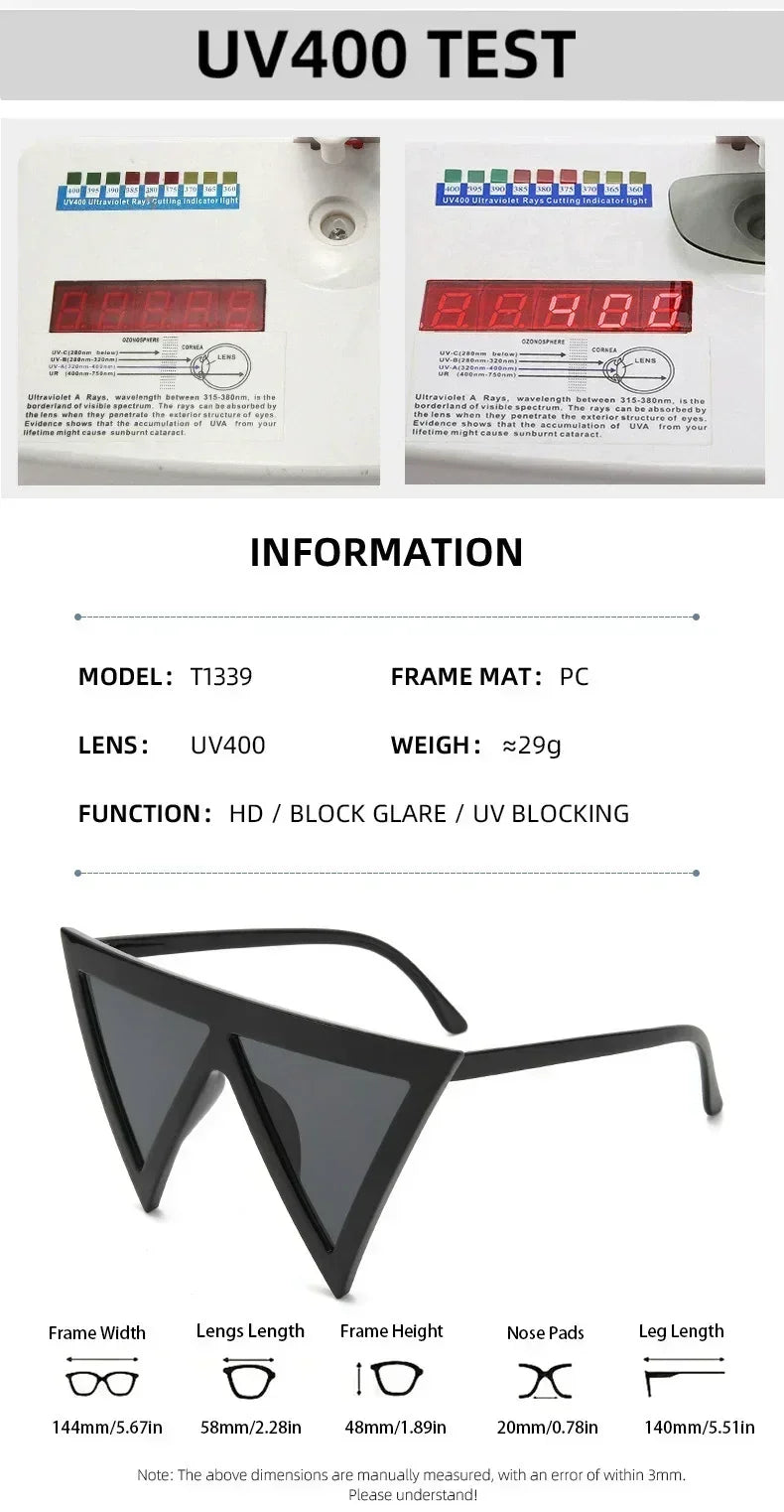 Oversized Triangle Punk Shiled Sunglasses Women Big Frame 2025 Luxury Brand Windproof Eyewear For Ladies UV400 Goggle Shades Femstylo