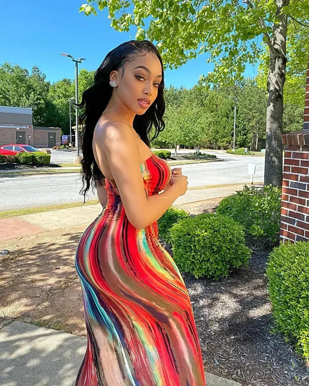 Spring And Summer Dresses For Women Chest Wrap Printed Off Shoulder Bandage Slim Sexy Long Dress 2023 New Fashion party MsChuh Femstylo