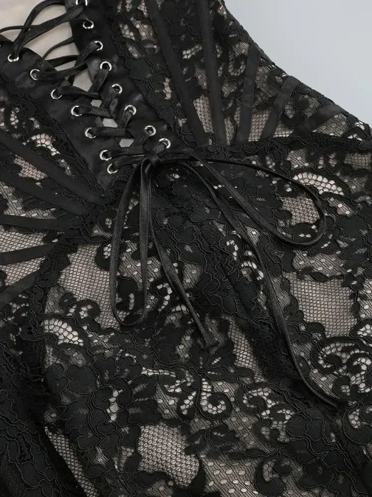 TARUXY Sexy Lace See-through Patchwork Corset Dress Female Bodycon Elegant Party MIrrgualr Mini Dress Women Tube Top Dress New Femstylo
