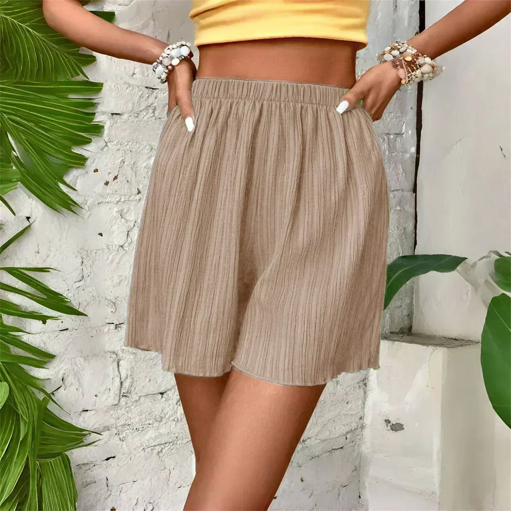 Women High Waist Solid Shorts 2025 Spring Summer New Fashion Pant Lady Casual Outfit Short Pants Beach Holiday Simple Clothing Femstylo
