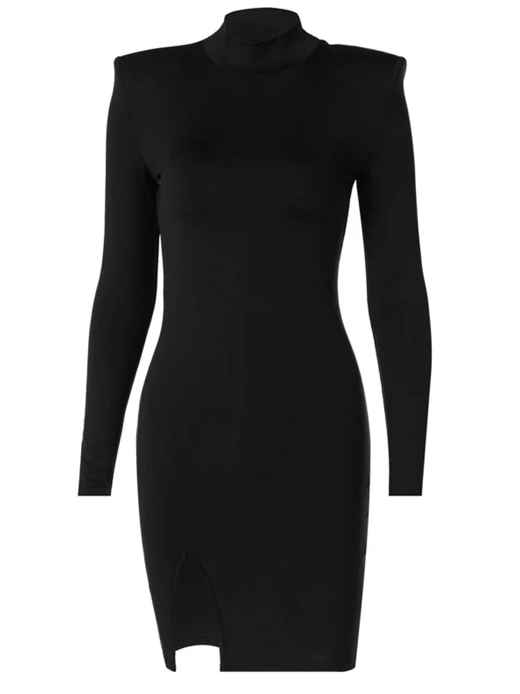 Women Spring Autumn Long Sleeve Bodycon Soild Color Black Slim Package Hip Mini Dress Female Clothing Streetwear Urban Fashion Icon