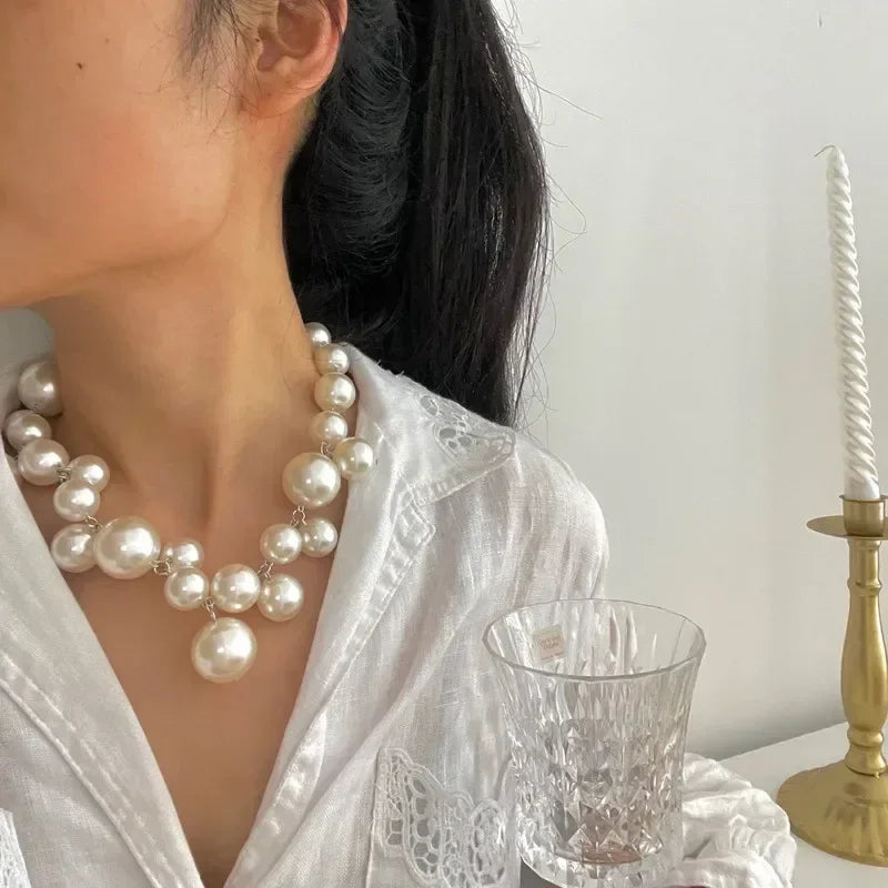 Elegant Imitation Pearl Women's Necklace Big Pearls Beads Choker Necklaces Party Wedding Bride Necklace Jewelry Girls Gifts Femstylo