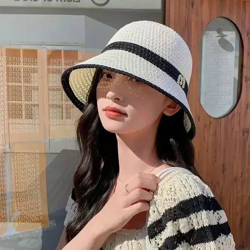 Outdoor Sunshade Hats Summer Breathable Hollow Knitted Korean Fashion Women Fisherman Hat Permeability Crochet Retro Bucket Hat Femstylo