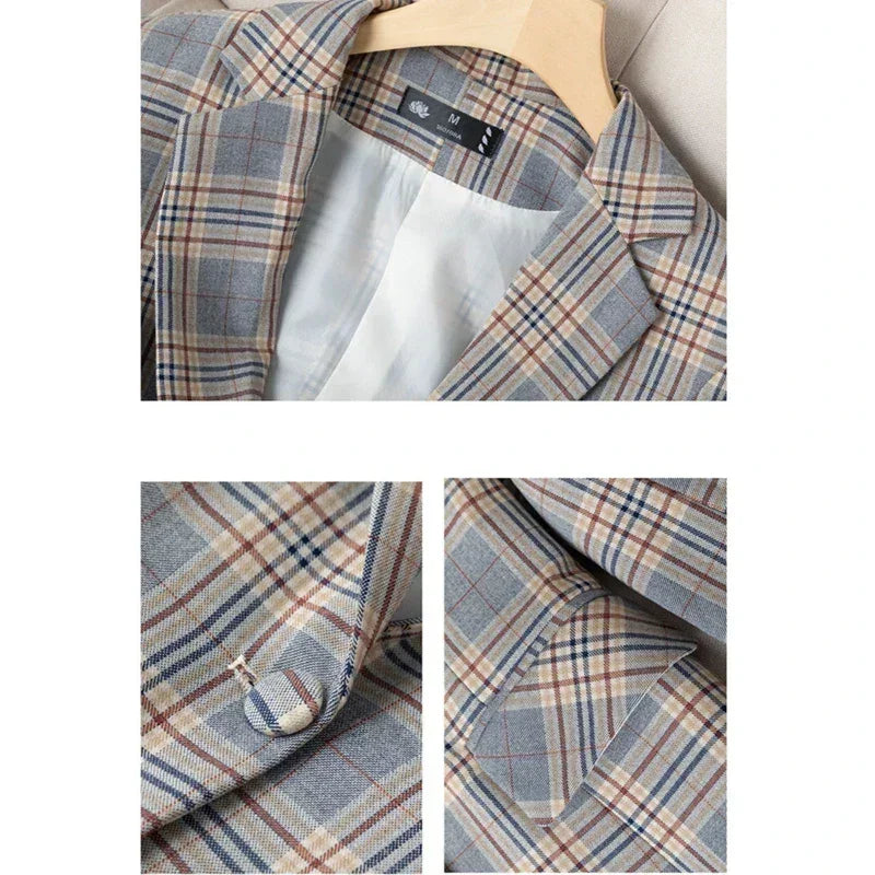 Gray Striped Plaid Blazer Jacket Women's Fashion Slim Coats V-Neck Single Button Ladies Blazers S-XXXXXL Femstylo