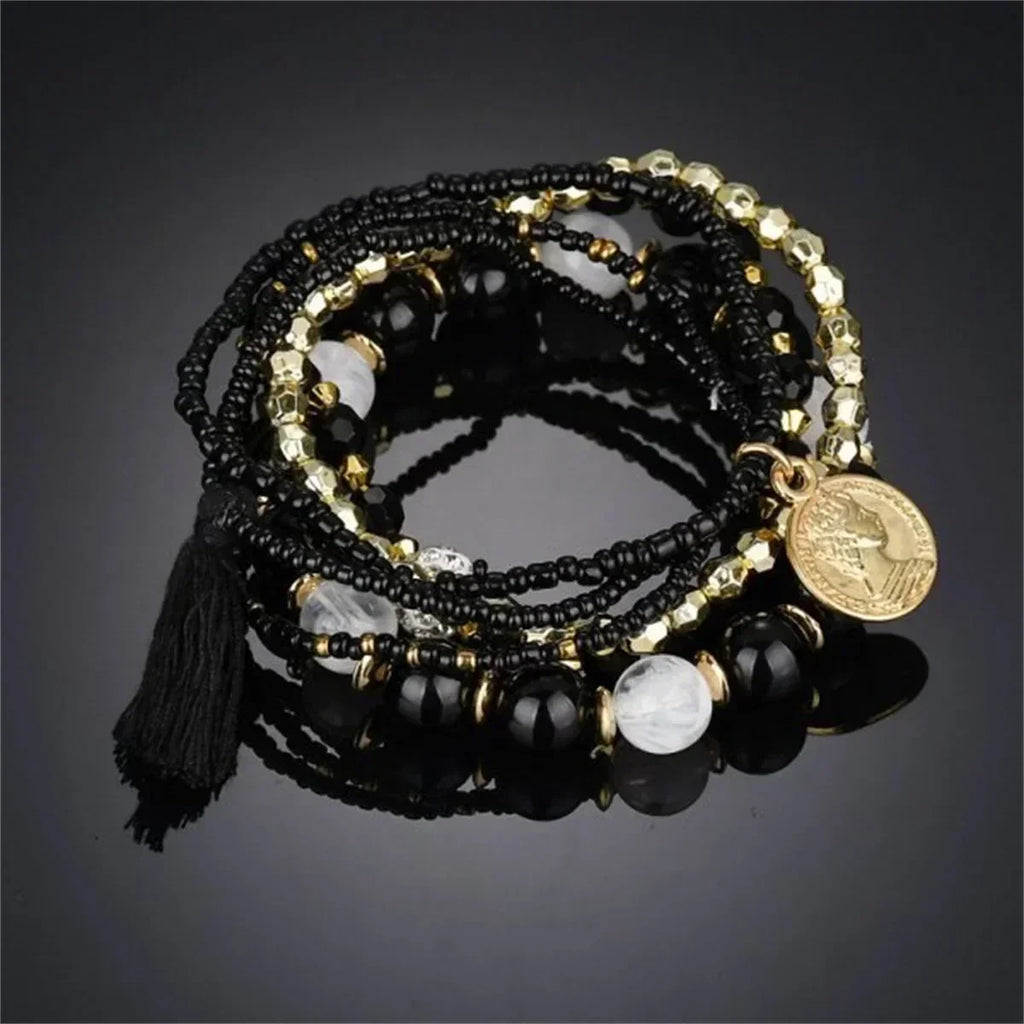Bohemia Crystal Tassel Multicolor Beads Bracelets For Women Handmade Elastic Rope Charm Wrap Bracelet Summer Beach Party Jewelry Femstylo