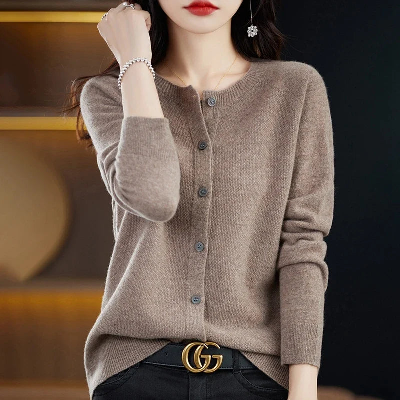 High-Grade Knit Sweater Crewneck Cardigan Coat Autumn And Winter New Middle-Aged And Elderly Women's Fashion ZD060 Urban Fashion Icon