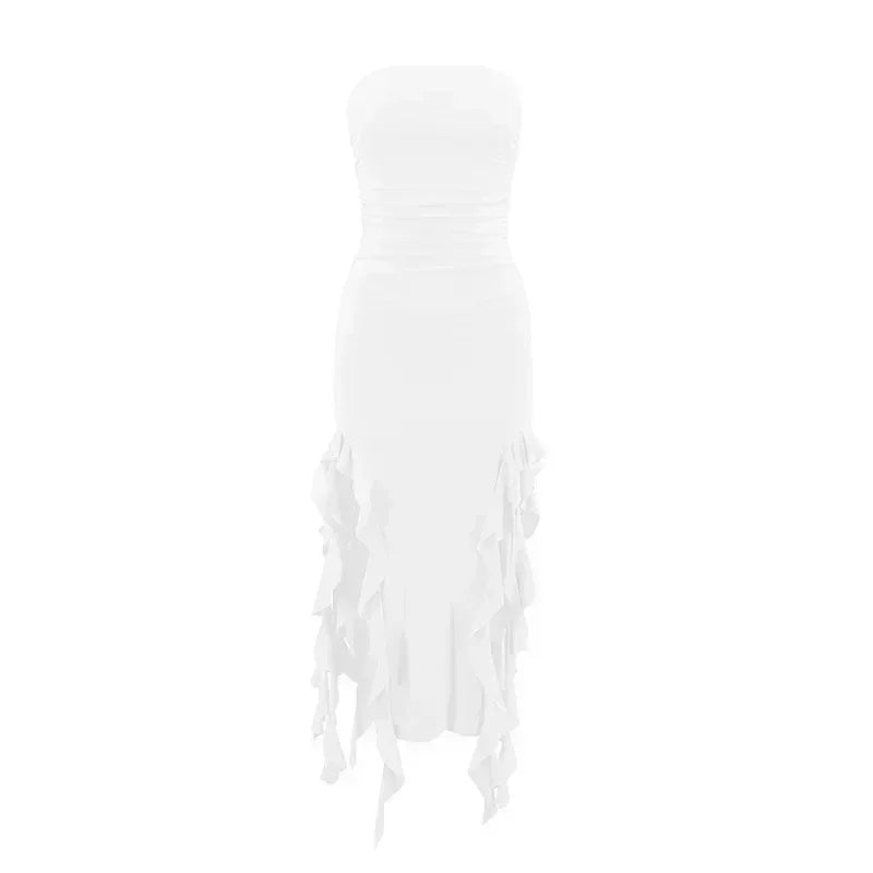 BWQ Long Dresses For Women Slit Sexy Bodycon Sleeveless Jellyfish Dress Hot Girls Fashion Off The Shoulders Maxi Dress Woman Femstylo