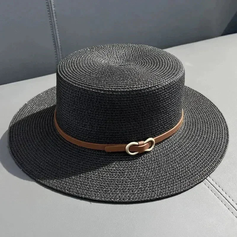 Simple Straw Summer Women Beach Hat Female Casual Panama Hat Women Flat Brim Bowknot Straw Cap Girls Sun Hat Femstylo