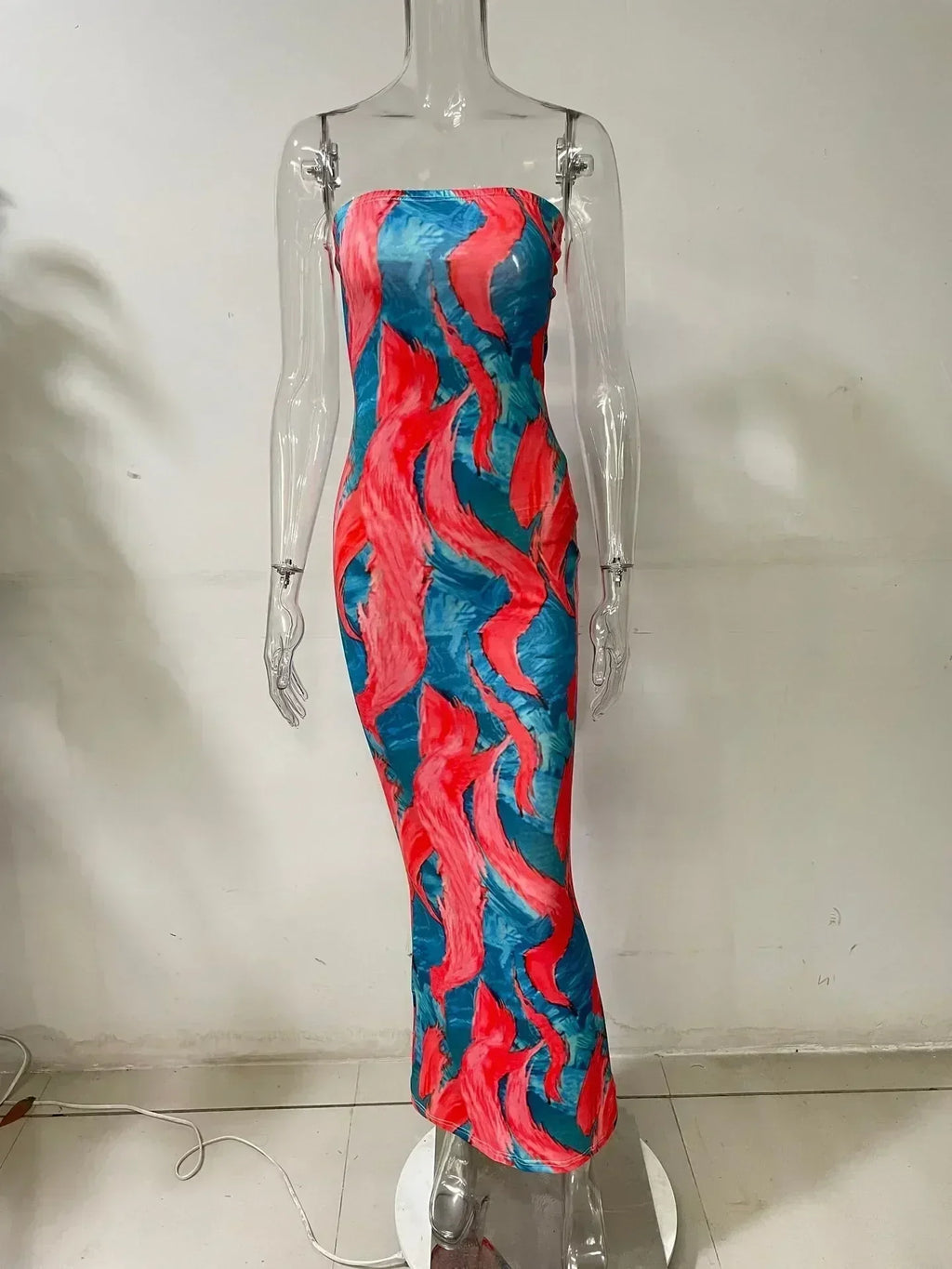 Spring And Summer Dresses For Women Chest Wrap Printed Off Shoulder Bandage Slim Sexy Long Dress 2023 New Fashion party MsChuh Femstylo