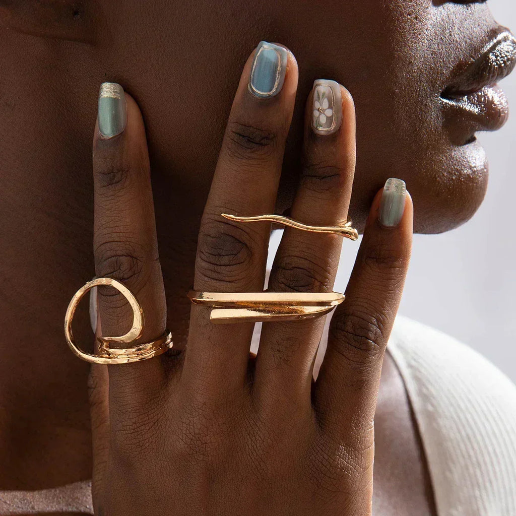Docona Fashion Elegant Stacking Gold Colour Rings Geometric Design Ring Set Accessories Daily Festival Party Gifts 27910 Femstylo