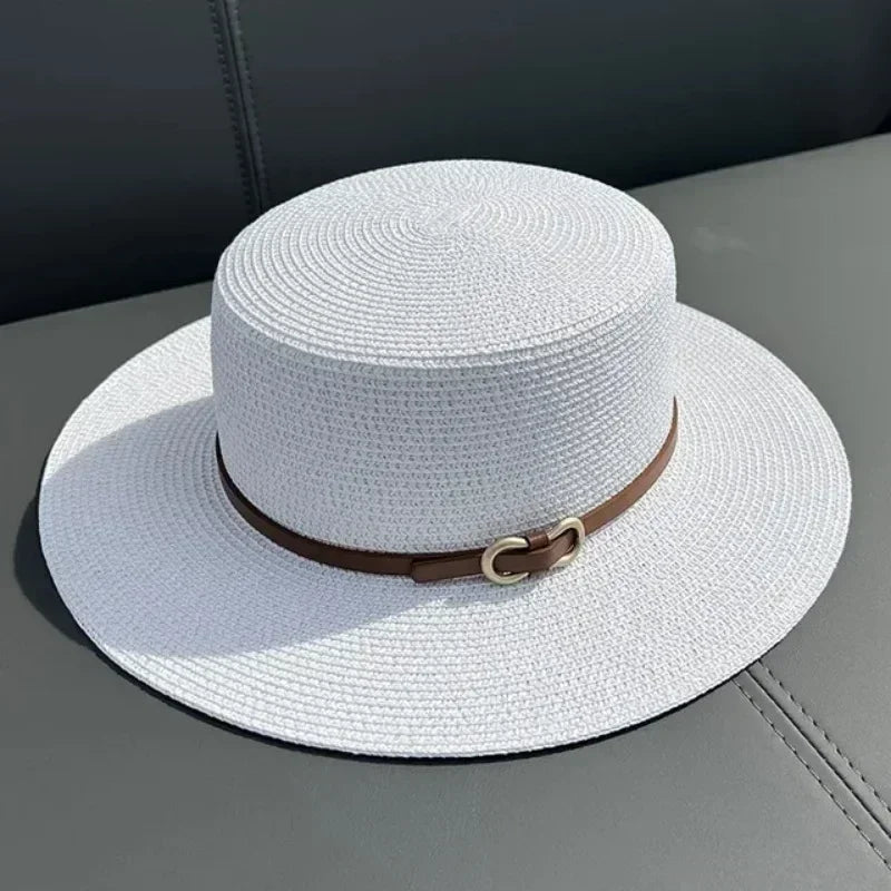 Simple Straw Summer Women Beach Hat Female Casual Panama Hat Women Flat Brim Bowknot Straw Cap Girls Sun Hat Femstylo