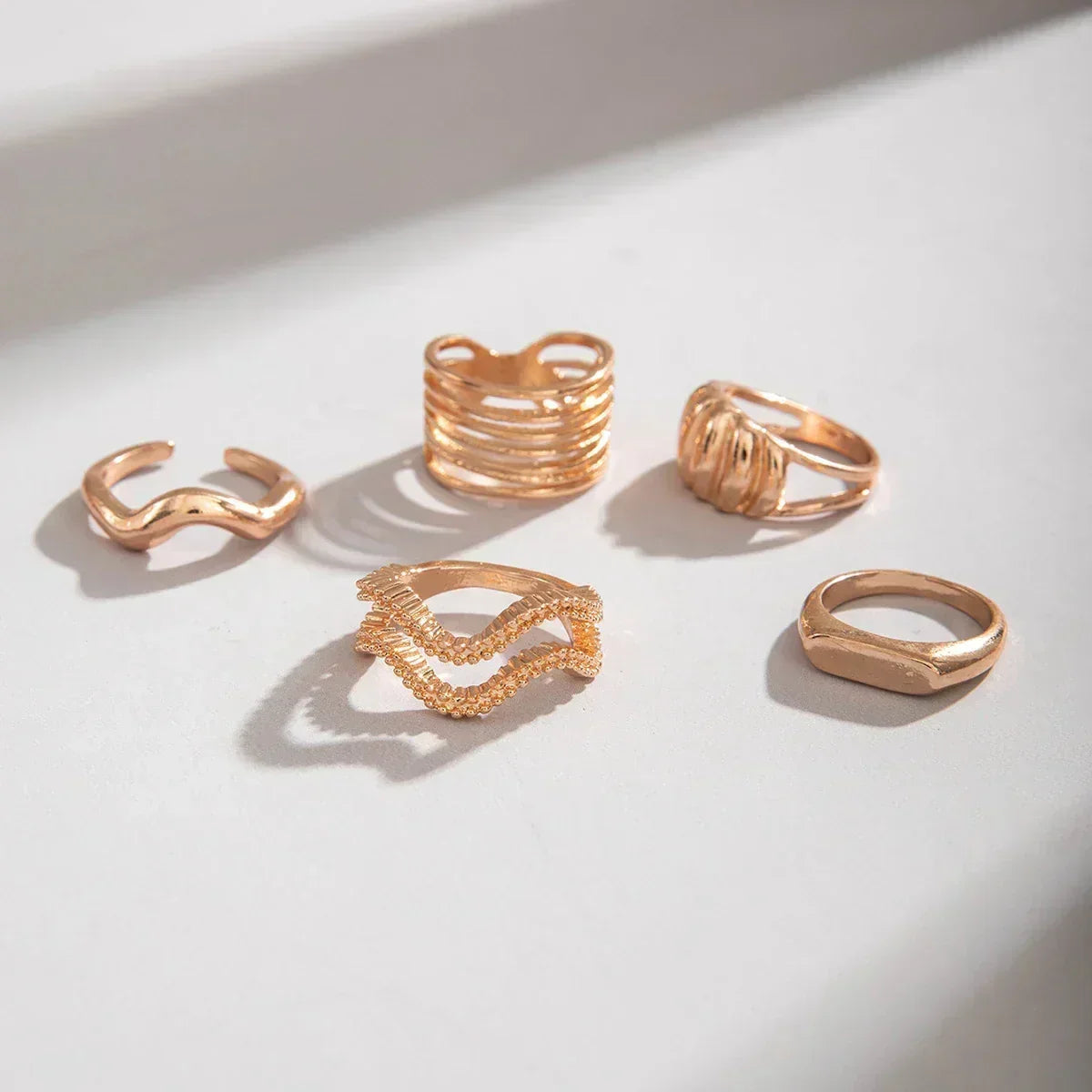 Docona Fashion Elegant Stacking Gold Colour Rings Geometric Design Ring Set Accessories Daily Festival Party Gifts 27910 Femstylo