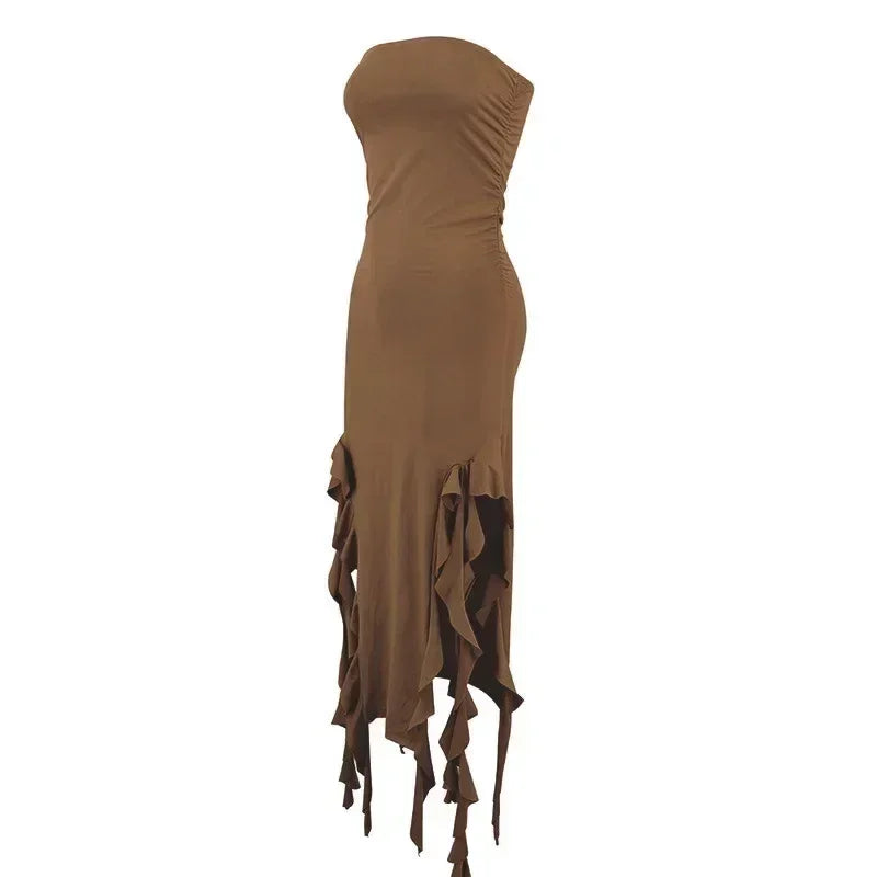 BWQ Long Dresses For Women Slit Sexy Bodycon Sleeveless Jellyfish Dress Hot Girls Fashion Off The Shoulders Maxi Dress Woman Femstylo