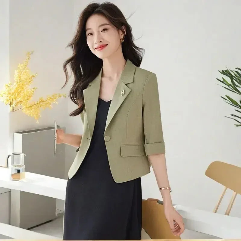 Black Women Blazer Slim Blazer Office Lady Work Suit Cropped Jacket Spring Summer Short Top Design Casual Coats Mujer One Button Femstylo