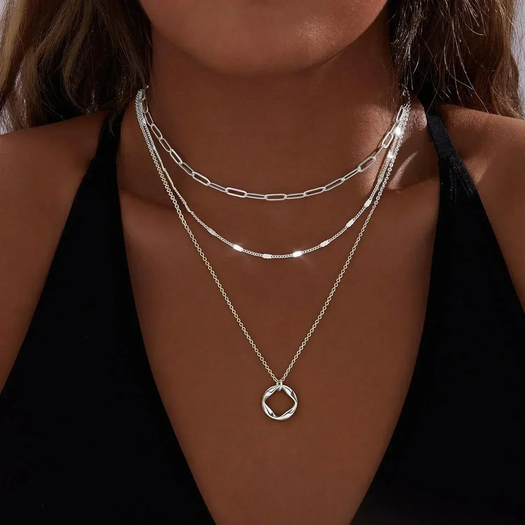 Layered Gold Necklaces for Women Stackable14K Gold Silver Plated Circle Paperclip Chain Pendant Choker Necklace Set For Woman Femstylo