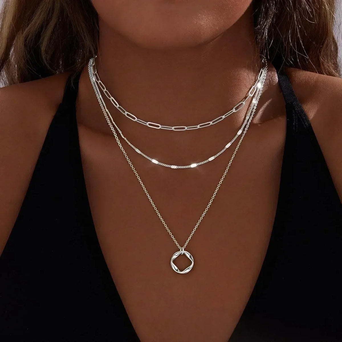 Layered Gold Necklaces for Women Stackable14K Gold Silver Plated Circle Paperclip Chain Pendant Choker Necklace Set For Woman Femstylo