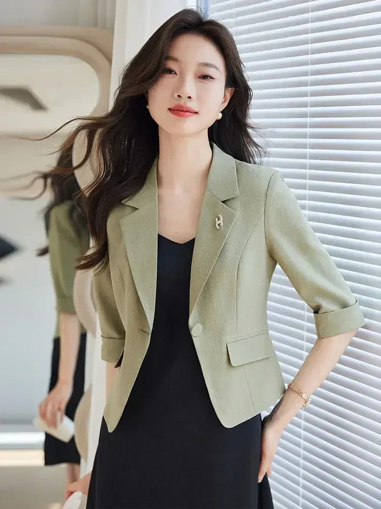 Black Women Blazer Slim Blazer Office Lady Work Suit Cropped Jacket Spring Summer Short Top Design Casual Coats Mujer One Button Femstylo