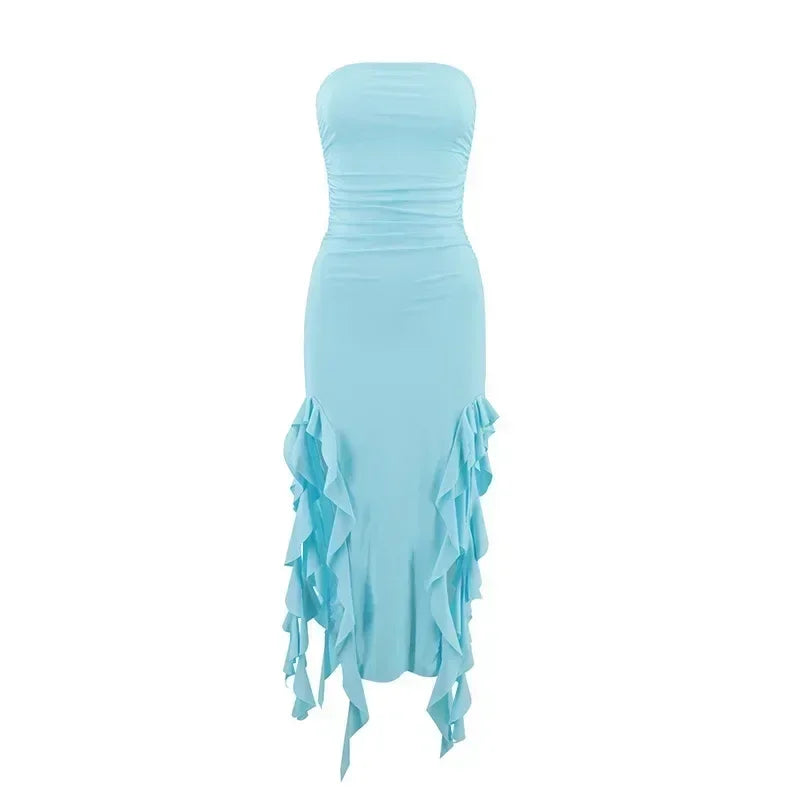 BWQ Long Dresses For Women Slit Sexy Bodycon Sleeveless Jellyfish Dress Hot Girls Fashion Off The Shoulders Maxi Dress Woman Femstylo