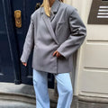 Women's V-Neck Side-Buttoned Suit Jacket Long Sleeve Solid Color Coats Pocket Cuffs Oversize Tops High Street Female Clothes Femstylo