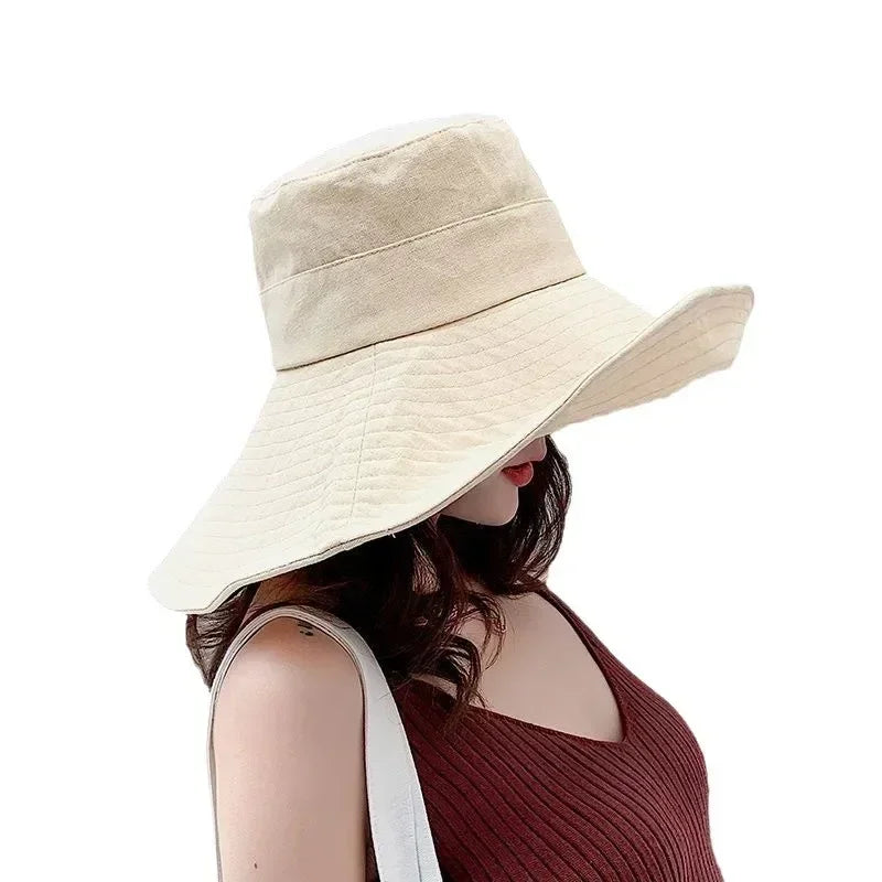 Japanese Sunshade Female Spring and Summer Sunscreen Free To Fold Big Brim Sun Hat Fisherman Hat Cover Face Oversized Hair Femstylo