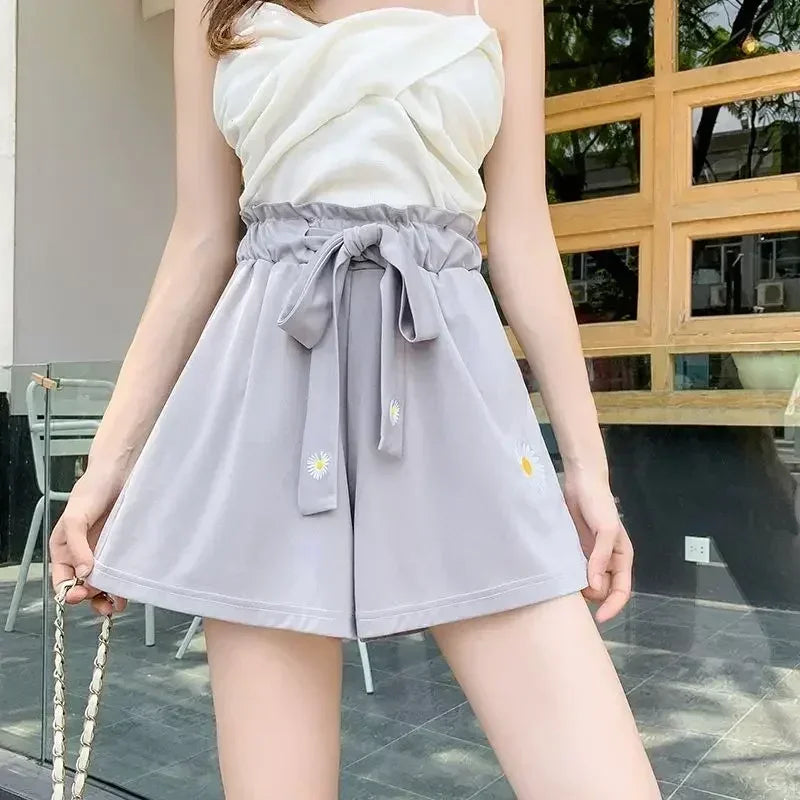 Summer Lightweight Black Casual Sports Pants Women Student Loose High-Waist Wide-Leg Shorts Femstylo
