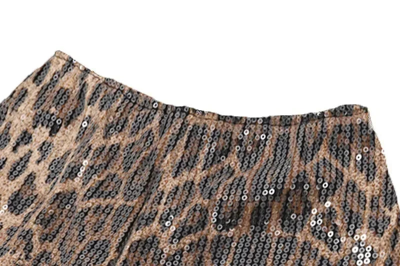 WhereMery Retro Leopard Print Seguins Shiny Chic Short Pants Y2K Spring Women's Fashion Night Club Streetwear Women Mini Bottoms Femstylo