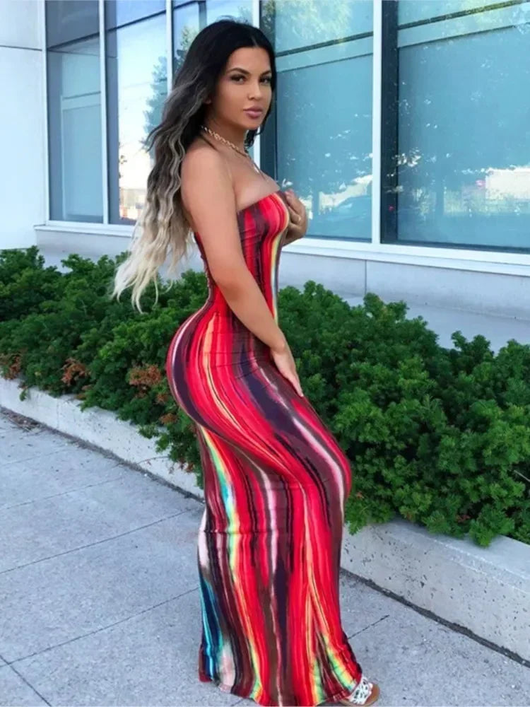 Spring And Summer Dresses For Women Chest Wrap Printed Off Shoulder Bandage Slim Sexy Long Dress 2023 New Fashion party MsChuh Femstylo