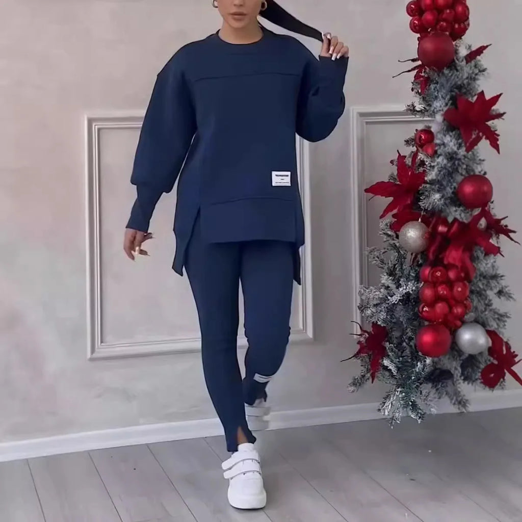 2pcs Women Sport Suit Hoodie Sweatshirt Winter Loose Irregular Top + Leggings Pant Casual Jogger Outfit  Sports Two-piece Set Urban Fashion Icon