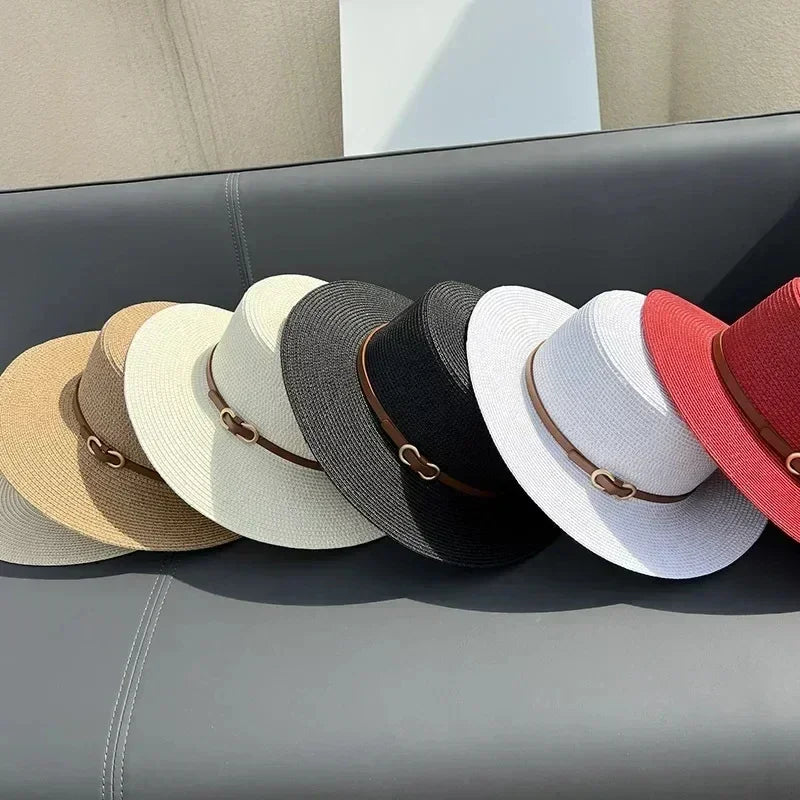 Simple Straw Summer Women Beach Hat Female Casual Panama Hat Women Flat Brim Bowknot Straw Cap Girls Sun Hat Femstylo