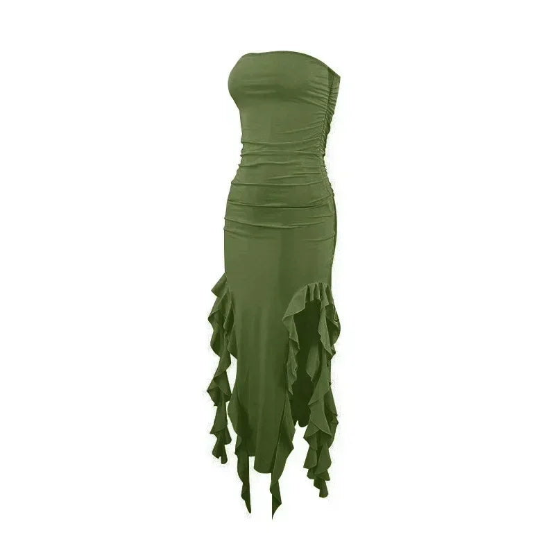 BWQ Long Dresses For Women Slit Sexy Bodycon Sleeveless Jellyfish Dress Hot Girls Fashion Off The Shoulders Maxi Dress Woman Femstylo