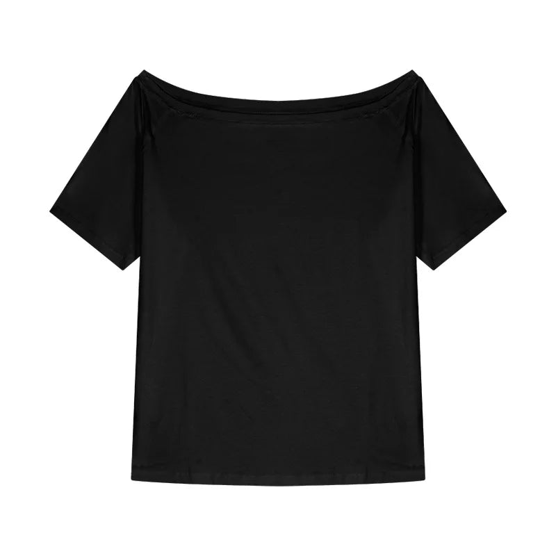 2026 Summer Off Shoulder T-shirt Women Sexy Y2K Korean Fashion Crop Tops Woman Vintage Japanese White Tee Shirt Femme Clothes Urban Fashion Icon