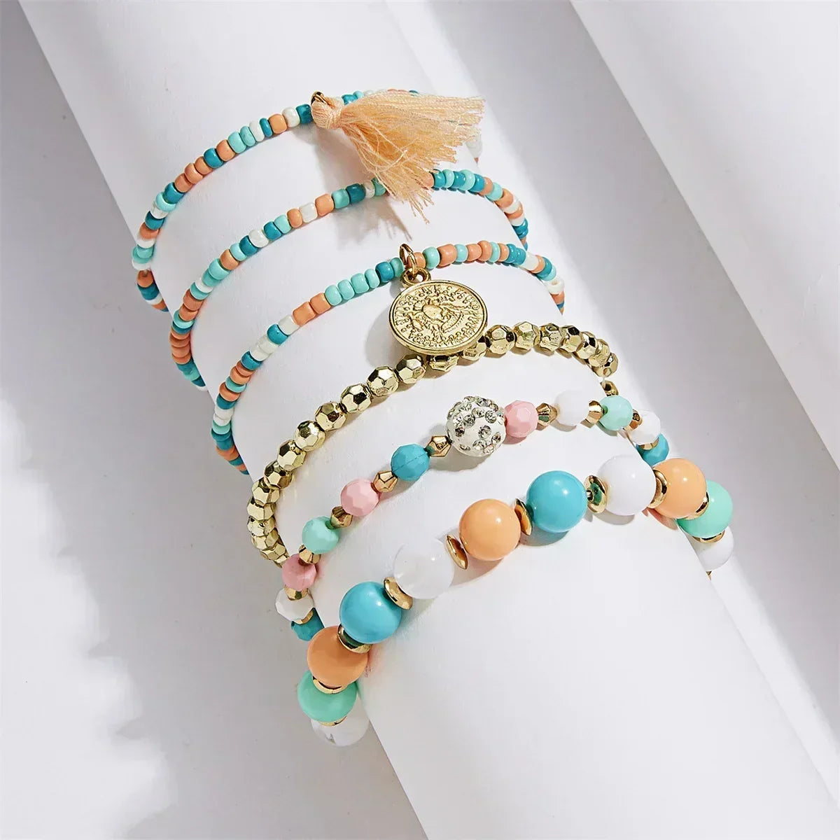Bohemia Crystal Tassel Multicolor Beads Bracelets For Women Handmade Elastic Rope Charm Wrap Bracelet Summer Beach Party Jewelry Femstylo