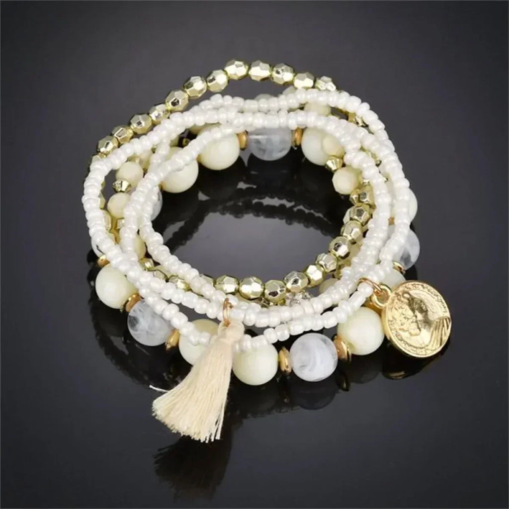 Bohemia Crystal Tassel Multicolor Beads Bracelets For Women Handmade Elastic Rope Charm Wrap Bracelet Summer Beach Party Jewelry Femstylo