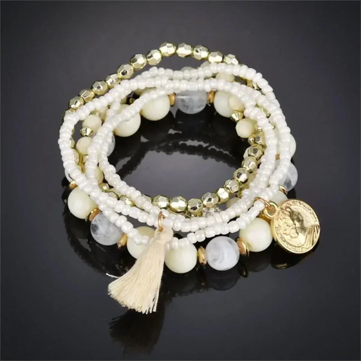 Bohemia Crystal Tassel Multicolor Beads Bracelets For Women Handmade Elastic Rope Charm Wrap Bracelet Summer Beach Party Jewelry Femstylo