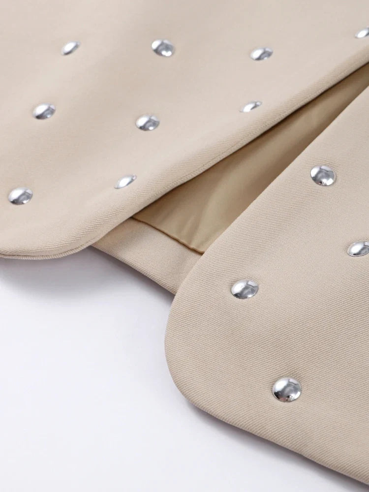 Rivet Fashion V-neck Balzer Coat Women Shoulder Pads Loose Fake Pocket Long Sleeve Jacket 2025 Spring Street Party Commute Tops Urban Fashion Icon