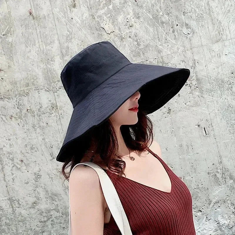 Japanese Sunshade Female Spring and Summer Sunscreen Free To Fold Big Brim Sun Hat Fisherman Hat Cover Face Oversized Hair Femstylo