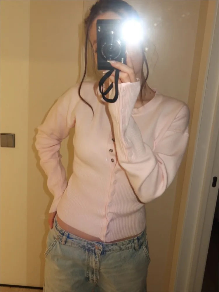 Pink Twist Cotton Long Sleeve Knitted Cardigan Women Simple Button Casual Preppy Style Jumper Sweet Cute Simple Sweater Top New Urban Fashion Icon