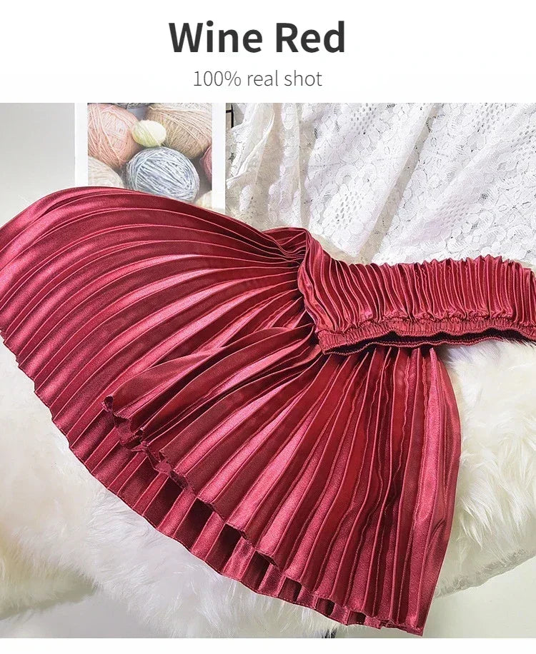 Classic Golden Velvet Pleated Skirt High Waist Retro Style Fashion Office Lady Pleated Long Skirt Winter Velvet Skirt 90cm Long Femstylo