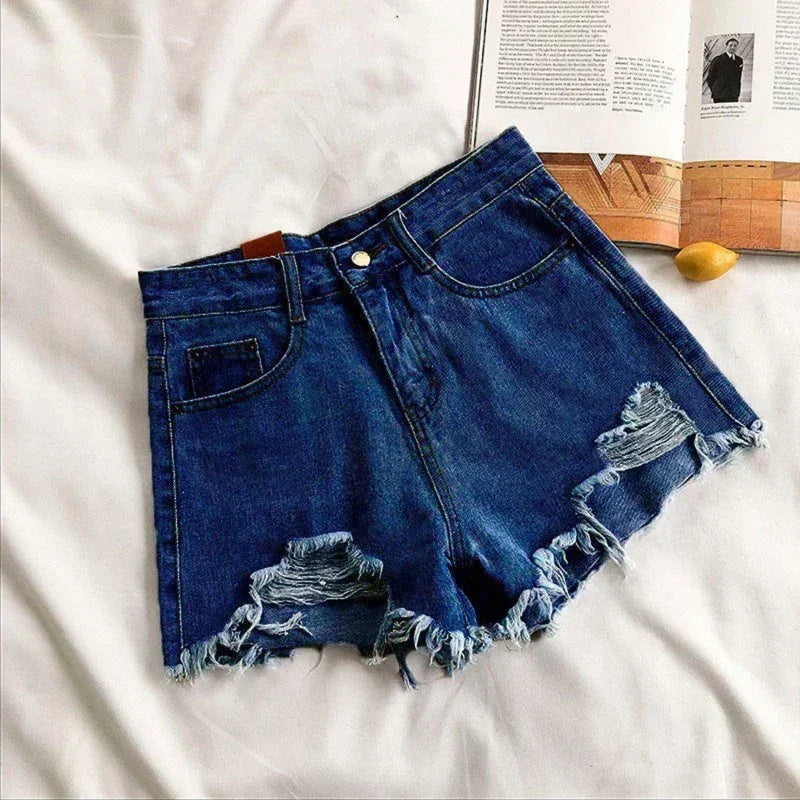 Korean Denim Holes Shorts For Women  Fashion High WaistWide Leg Short Jeans Female Designer Casual Street Short 2024 New Femstylo
