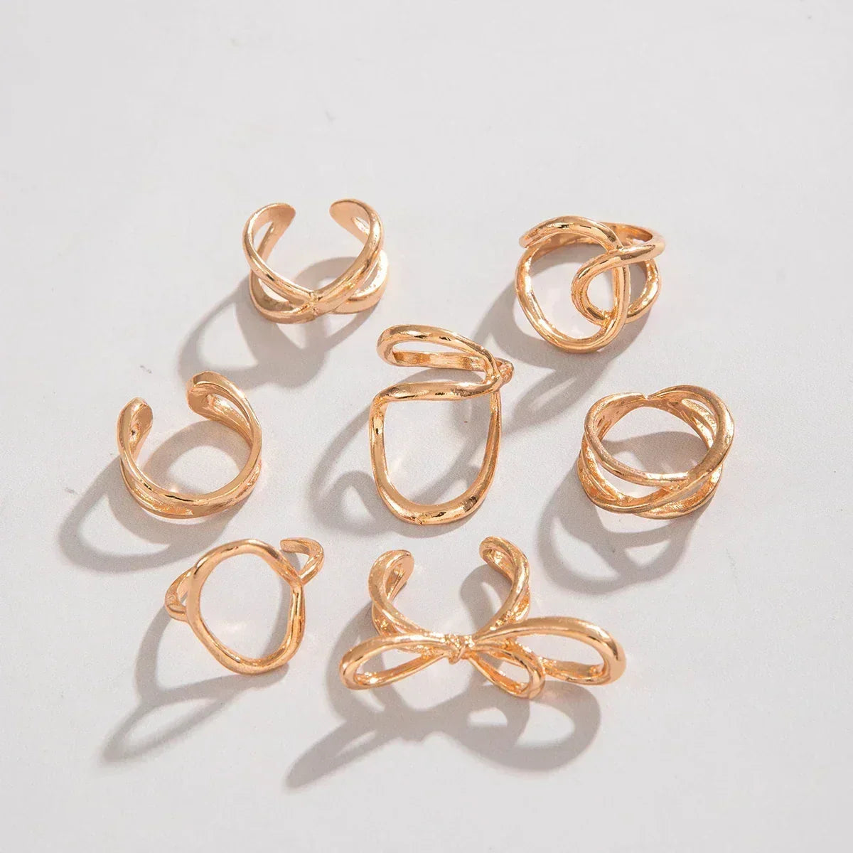 Docona Fashion Elegant Stacking Gold Colour Rings Geometric Design Ring Set Accessories Daily Festival Party Gifts 27910 Femstylo
