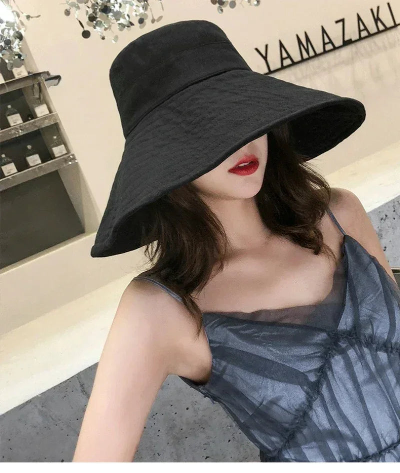 Japanese Sunshade Female Spring and Summer Sunscreen Free To Fold Big Brim Sun Hat Fisherman Hat Cover Face Oversized Hair Femstylo