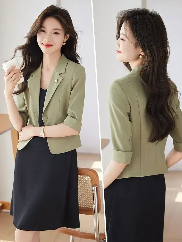 Black Women Blazer Slim Blazer Office Lady Work Suit Cropped Jacket Spring Summer Short Top Design Casual Coats Mujer One Button Femstylo